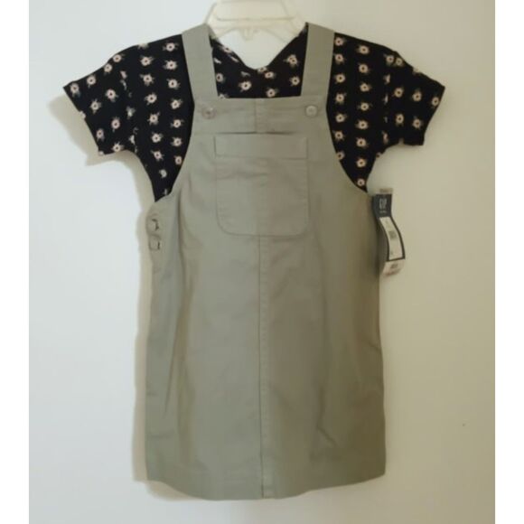 NWT Girls Sz  XS (4/5) Black Floral Top & Light Green Jumper Dress 2 Pc Set GAP - Picture 5 of 6